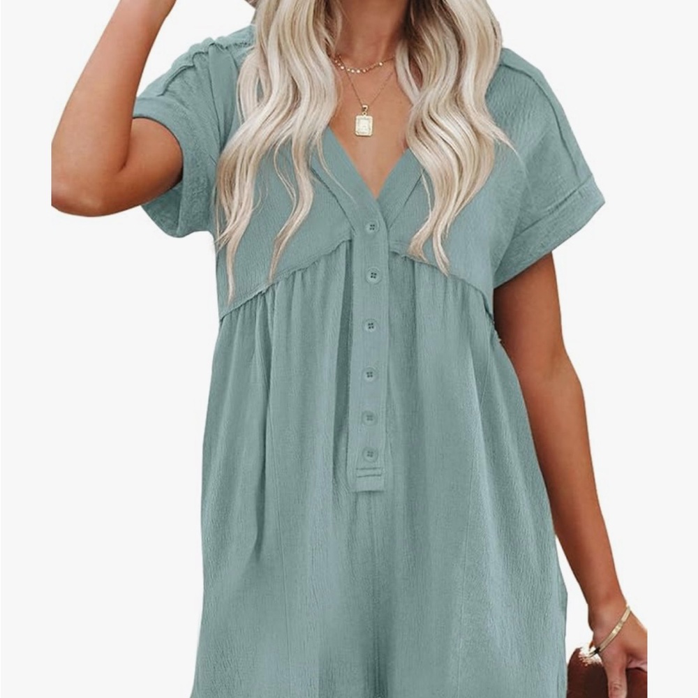 Teal Button-Up romper